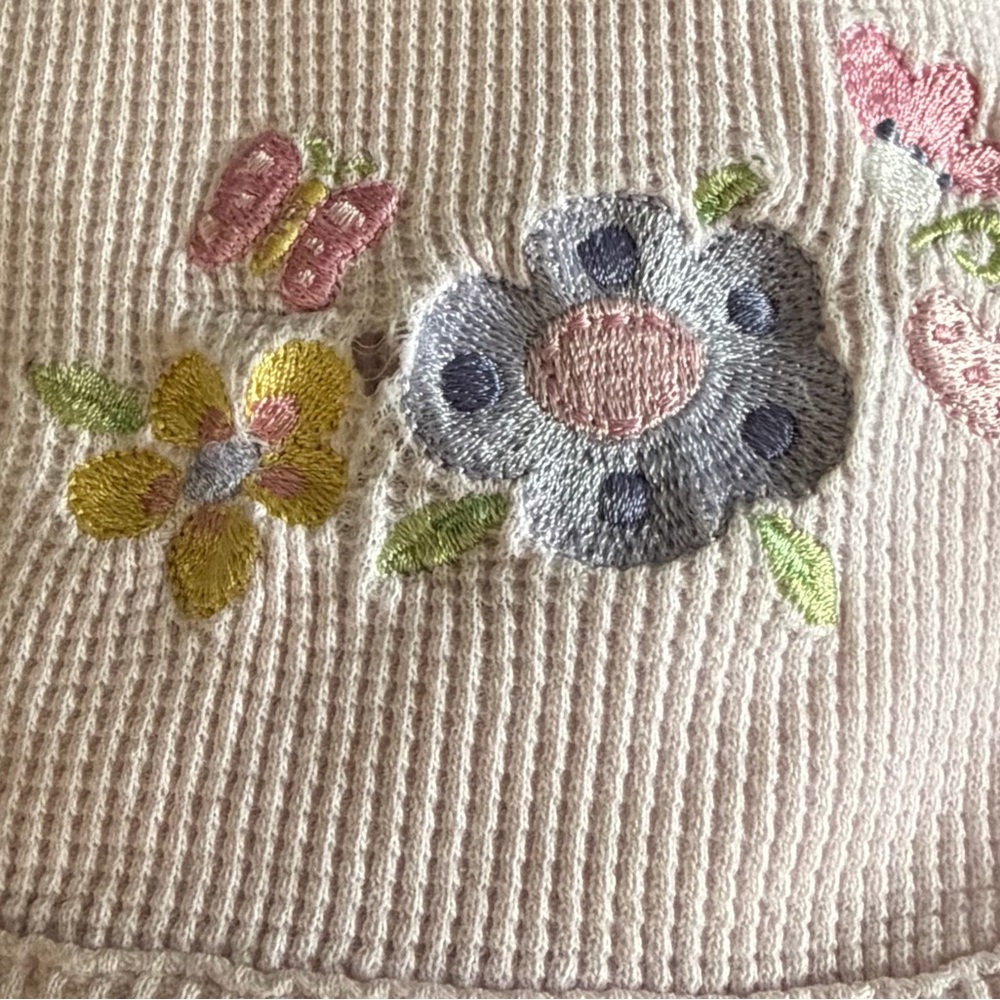 Vintage Circo Light Pink Embroidered Butterfly Flowers Waffle Weave Baby Blanket